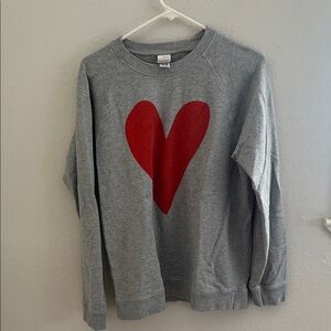 Hanna Andersson Gray Crewneck Sweater with Red Heart raglan women’s size M